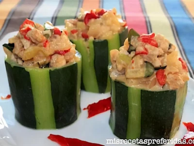 Calabacín rellenos de carne y pimiento piquillo