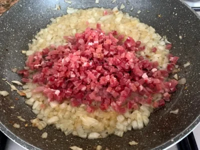 Guisantes con judías verdes y jamón