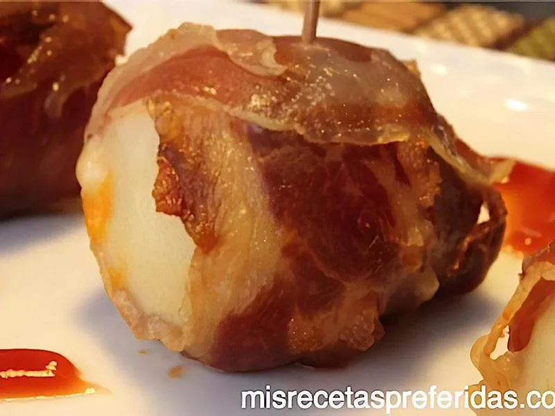 Bolitas de patata rellenas de paté envueltas con crujiente jamón ibérico