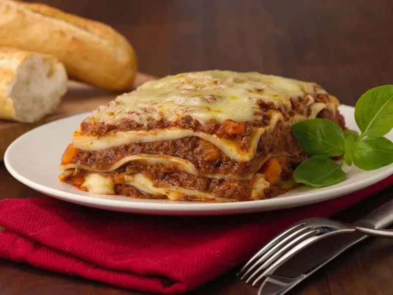 Lasaña nata con tomate y bechamel