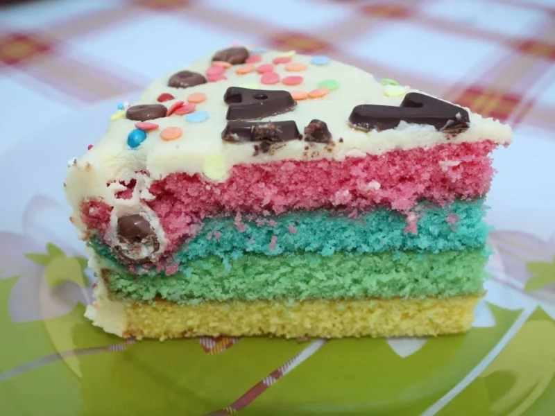 Tarta de colores con cobertura de chocolate blanco