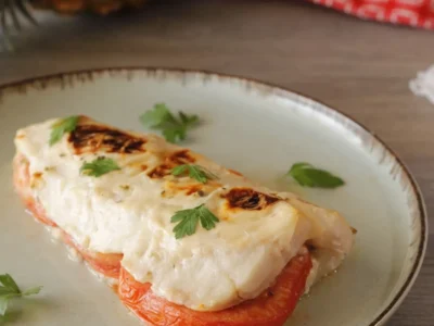 Merluza gratinada con tomate