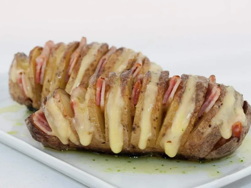 Patatas Hasselback con beicon y queso