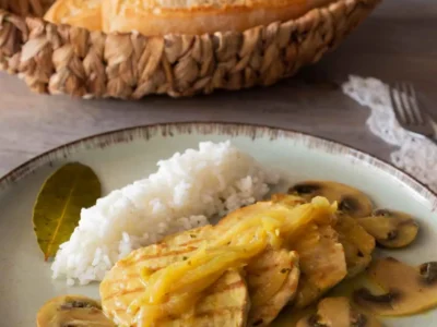 Lomo encebollado con champiñones