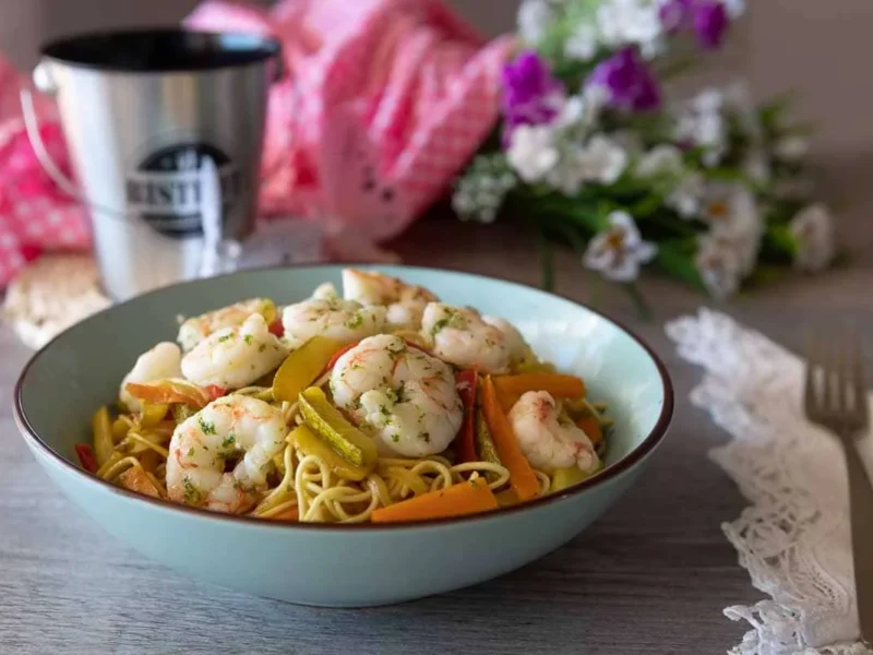 Fideos chinos con gambas
