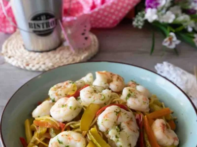 Fideos chinos con gambas
