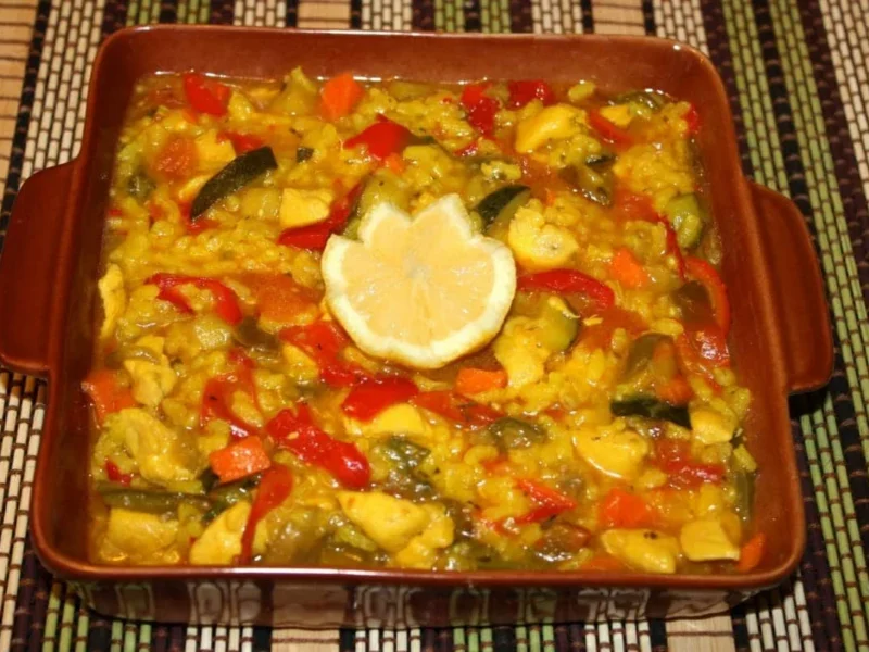 Arroz cremoso con verduras y pollo