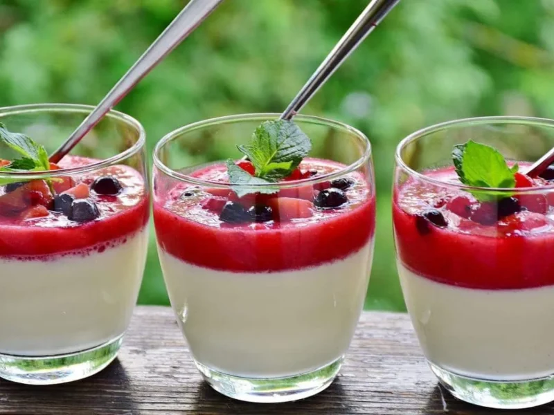 Panacota con chocolate blanco y fresas
