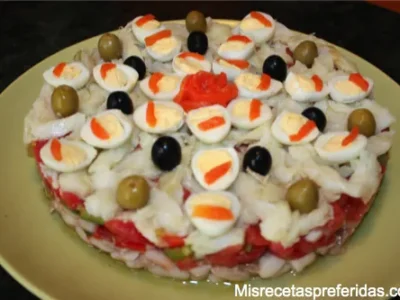 Tarta de alubias con verduras y bacalao