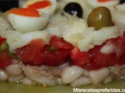 Tarta de alubias con verduras y bacalao
